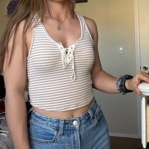 Forever 21 Beige and White Striped Tank Top